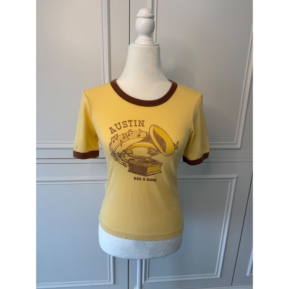 Rag & Bone Austin Ringer Tee Womens Small Sunlit Yellow New Graphic Music Retro